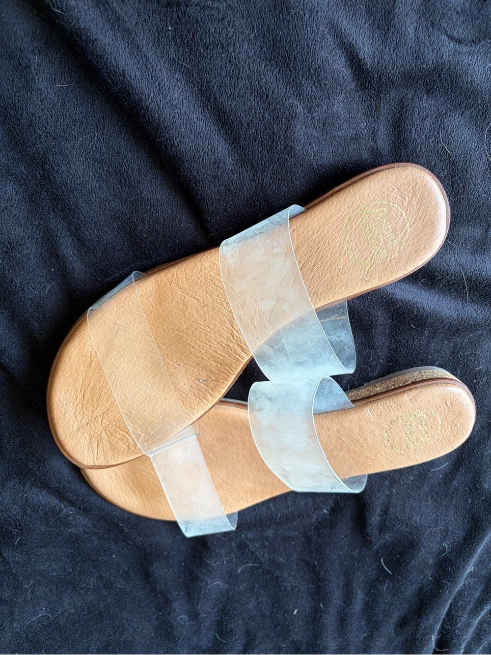 Clear Strap Tan Slide Sandals - Women's Casual Summer Slides